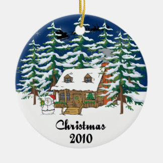 Christmas 2010 Log Cabin Ceramic Tree Decoration
