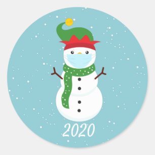 Christmas 2020 Face Mask Snowman Quarantine Classic Round Sticker