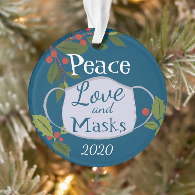 Christmas 2020 Peace Love and Mask Ornament (Tree)