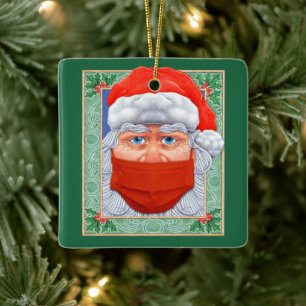 Christmas 2020 Santa Claus in Mask Ceramic Ornament
