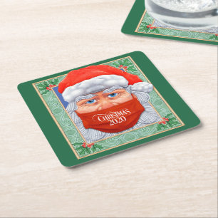 Christmas 2020 Santa Claus in Mask Square Paper Coaster