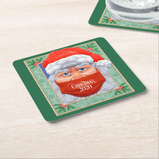Christmas 2020 Santa Claus in Mask Square Paper Coaster