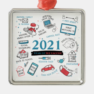 Christmas 2021 Covid Vaccine Year Keepsake Metal Tree Decoration