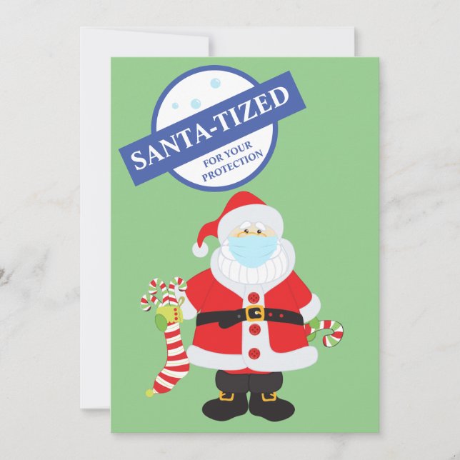 Christmas 2021 Santa-tized Santa Face Mask humour Holiday Card (Front)