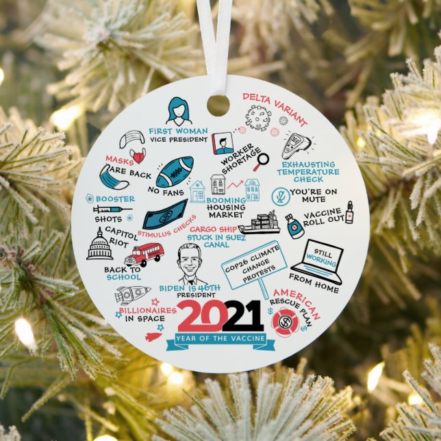 Christmas 2021 Vaccine Year Holiday Commemorative Metal Tree Decoration (Insitu)