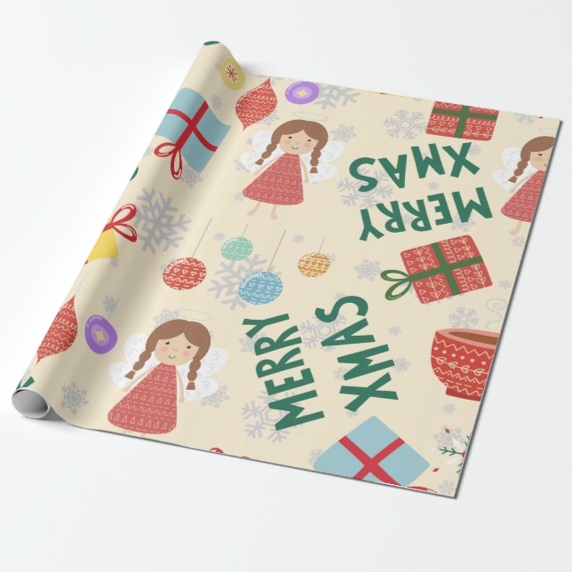 Christmas 2022 modern cute pink red green elegant  wrapping paper (Unrolled)