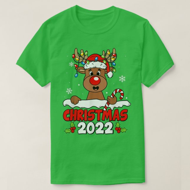 Christmas 2022 Reindeer Xmas Lights Snow Pajama Bo T-Shirt (Design Front)