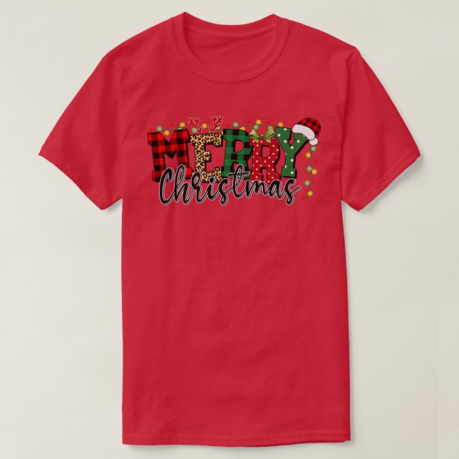 Christmas 2022Christmas Leopard Buffalo Red Plaid  T-Shirt (Design Front)