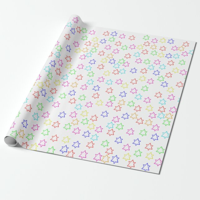 Christmas 2023 bright fun stars wrapping paper (Unrolled)