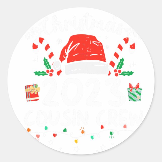 Christmas 2023 Cousin Crew Santa Hat Men Women Kid Classic Round Sticker (Front)