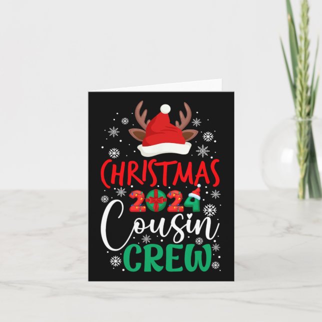 Christmas 2024 Cousin Crew Reindeer Xmas Santa Hat Card (Front)