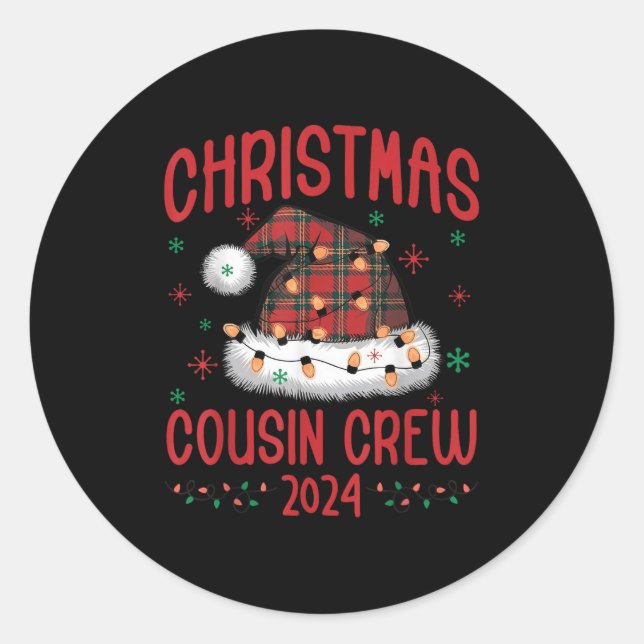 Christmas 2024 Cousin Crew Xmas Lights Santa Hat P Classic Round Sticker (Front)