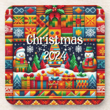 Christmas 2024 Kente Cloth Plastic Coaster