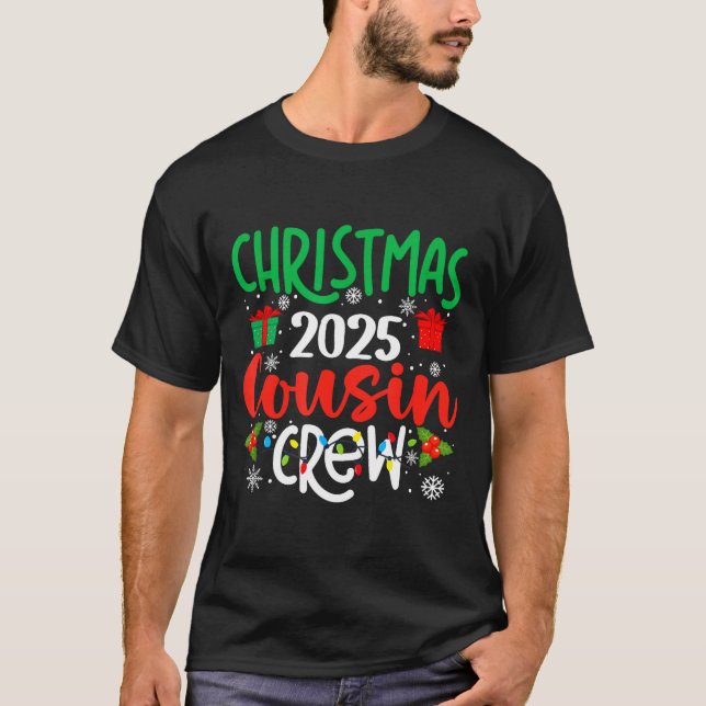 Christmas 2025 Cousin Crew Pajama Xmas Lights Fami T-Shirt (Front)