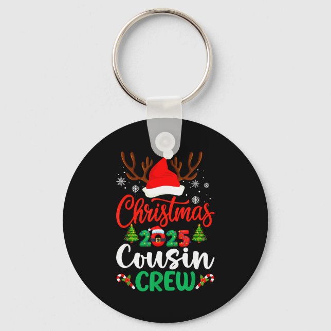 Christmas 2025 Cousin Crew Pajamas Xmas Lights Fam Key Ring (Front)