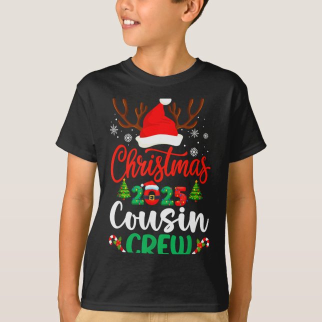 Christmas 2025 Cousin Crew Pajamas Xmas Lights Fam T-Shirt (Front)