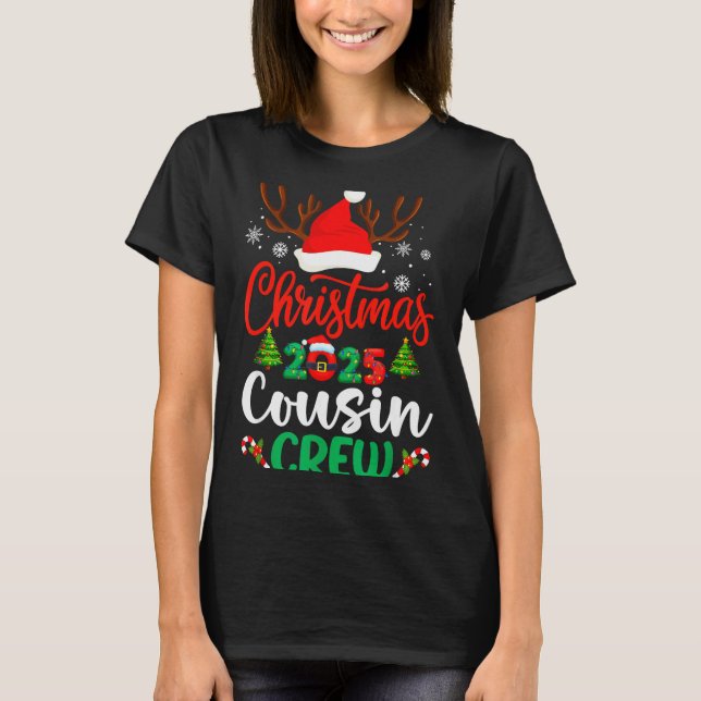 Christmas 2025 Cousin Crew Pajamas Xmas Lights Fam T-Shirt (Front)
