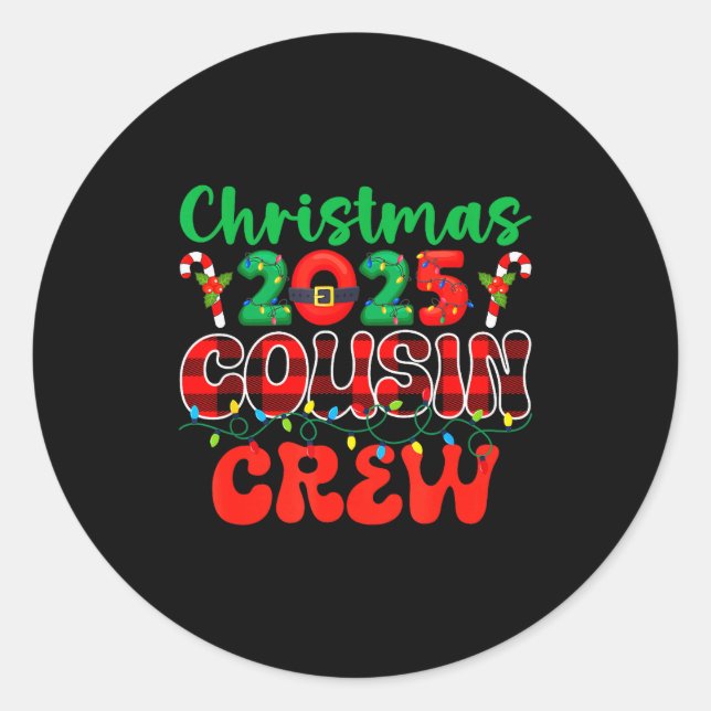 Christmas 2025 Cousin Crew Xmas Lights Family Reun Classic Round Sticker (Front)