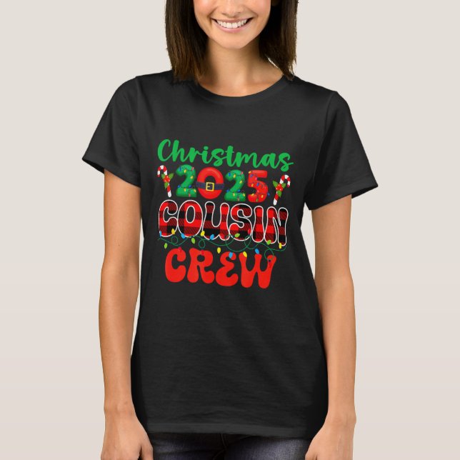 Christmas 2025 Cousin Crew Xmas Lights Family Reun T-Shirt (Front)
