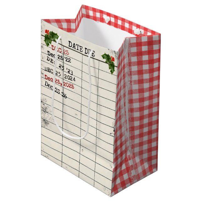 Christmas 2026 Old Library Cards Medium Gift Bag (Front Angled)