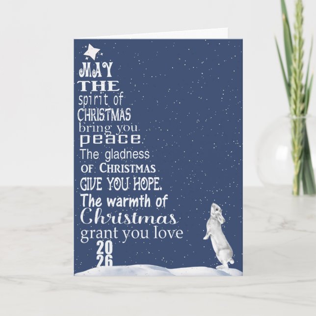 Christmas 2026 Tree and Rabbit Holiday Card (Front)