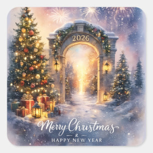 Christmas 2026 Winter Gateway Festive Holiday Art Square Sticker