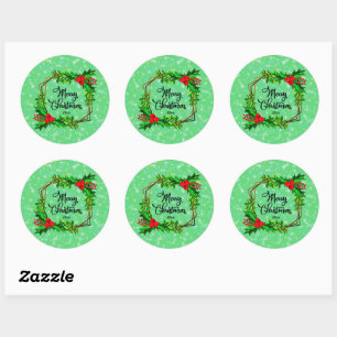 Christmas 20xx Holly Red Berries Modern Green  Classic Round Sticker