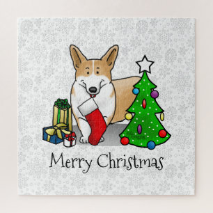 Christmas 2 Pembroke Welsh Corgi (red 1) Tree Cute Jigsaw Puzzle