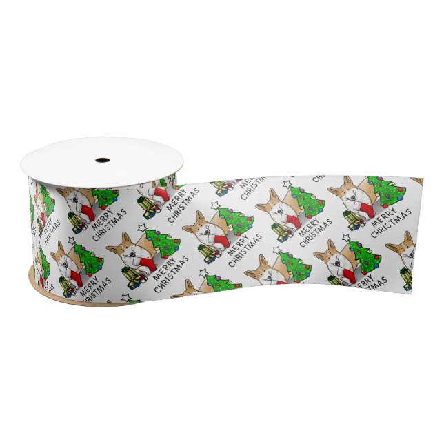 Christmas 2 Pembroke Welsh Corgi (red 1) Tree Cute Satin Ribbon (Spool)