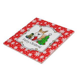 Christmas 2 Pembroke Welsh Corgi (red 1) Tree Cute Tile
