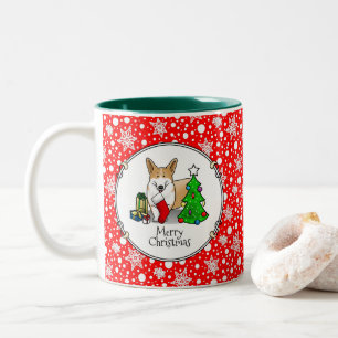 Christmas 2 Pembroke Welsh Corgi (red 1) Tree Cute Two-Tone Coffee Mug