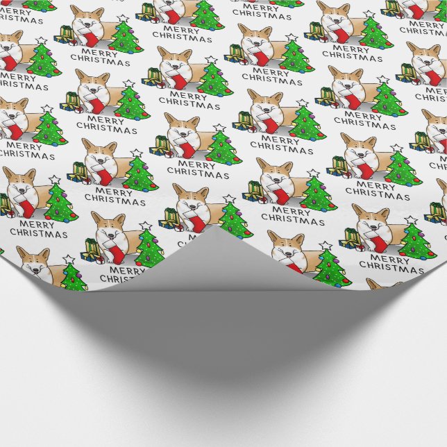 Christmas 2 Pembroke Welsh Corgi (red 1) Tree Cute Wrapping Paper (Corner)
