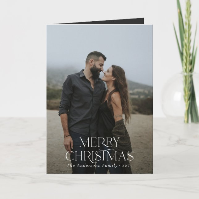 Christmas 2 photo botanical floral folded holiday card (Front)