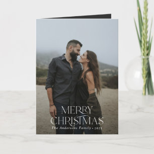 Christmas 2 photo botanical floral folded holiday card