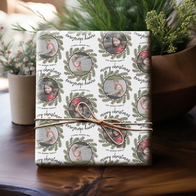 Christmas 2 Photo - Calligraphy Whimsical Branches Wrapping Paper (Personalized Photo Wrapping Paper)