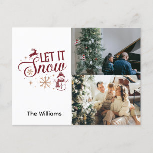Christmas 2 Photo Let It Snow Reindeer Snowman Holiday Postcard