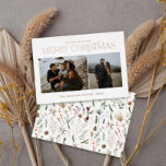Christmas 2 photo watercolor botanical floral foil foil holiday card<br><div class="desc">Mery Christmas modern elegant watercolor dried botanical floral muted colours holiday 2 photo real foil Christmas card.</div>