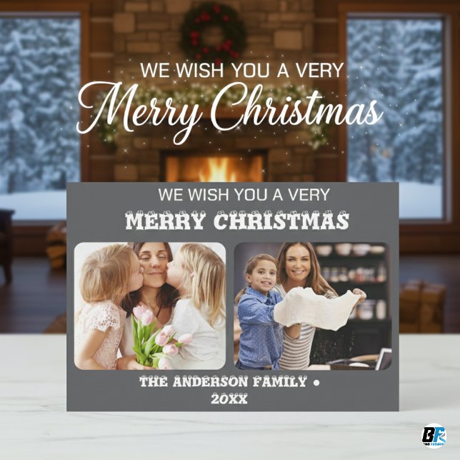 Christmas 2 photo watercolor botanical floral  holiday card (Creator Uploaded)