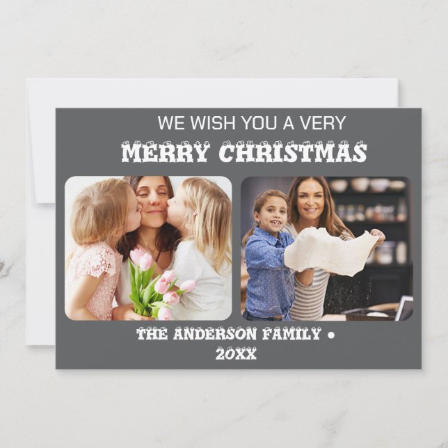 Christmas 2 photo watercolor botanical floral  holiday card (Front)