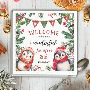 Christmas 2nd Birthday Cute Penguin Winter Party Napkin