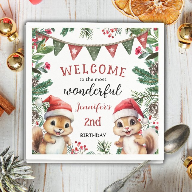 Christmas 2nd Birthday Cute Winter Squirrel Napkin (Creator Uploaded)