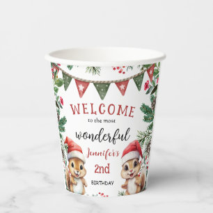 Christmas 2nd Birthday Cute Winter Squirrel  Paper Cups