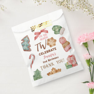 Christmas 2nd Birthday Girl Pink Winter Party Favour Bags