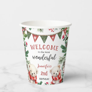 Christmas 2nd Birthday Winter Polar Bear Paper cup