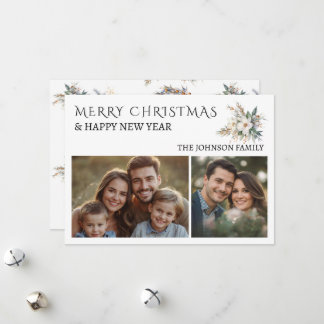 Christmas 2photo watercolor botanical personalised holiday card