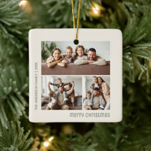 Christmas 3 Family Photos Collage Ceramic Ornament