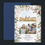 Christmas 3 photo arch watercolor botanical floral holiday card<br><div class="desc">Mery Christmas modern elegant watercolor dried botanical floral muted colours holiday arch 3 photo Christmas card. Navy blue backer.</div>