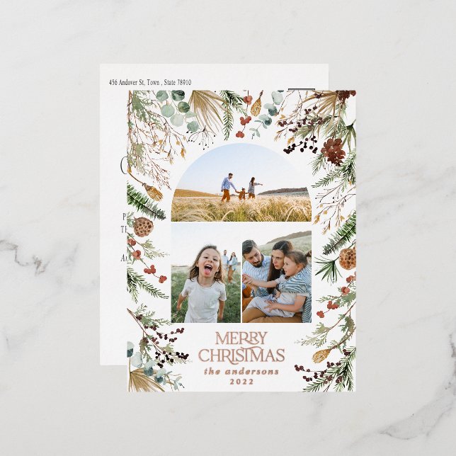 Christmas 3 photo botanical floral  foil holiday p (Front/Back)