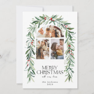 Christmas 3 Photo Collage Mistletoe Holiday Card