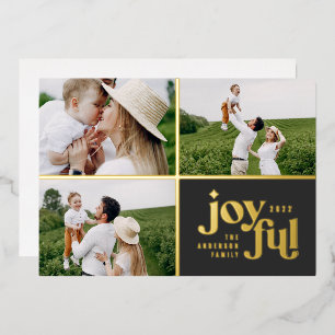 Christmas 3 photo modern black foil holiday card